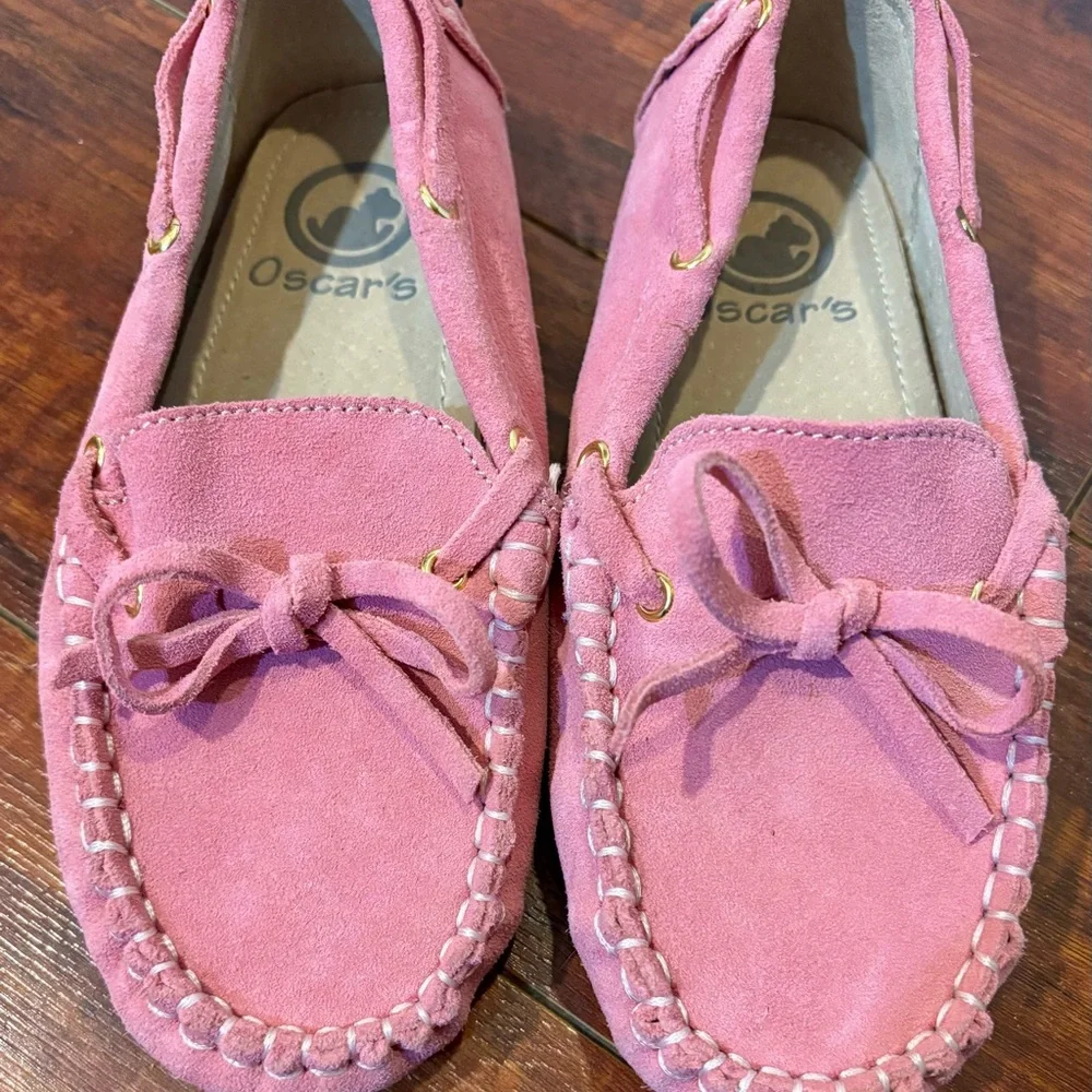 Oscar’s For Kids Capri Pink Leather Suede Loafers — Size 13